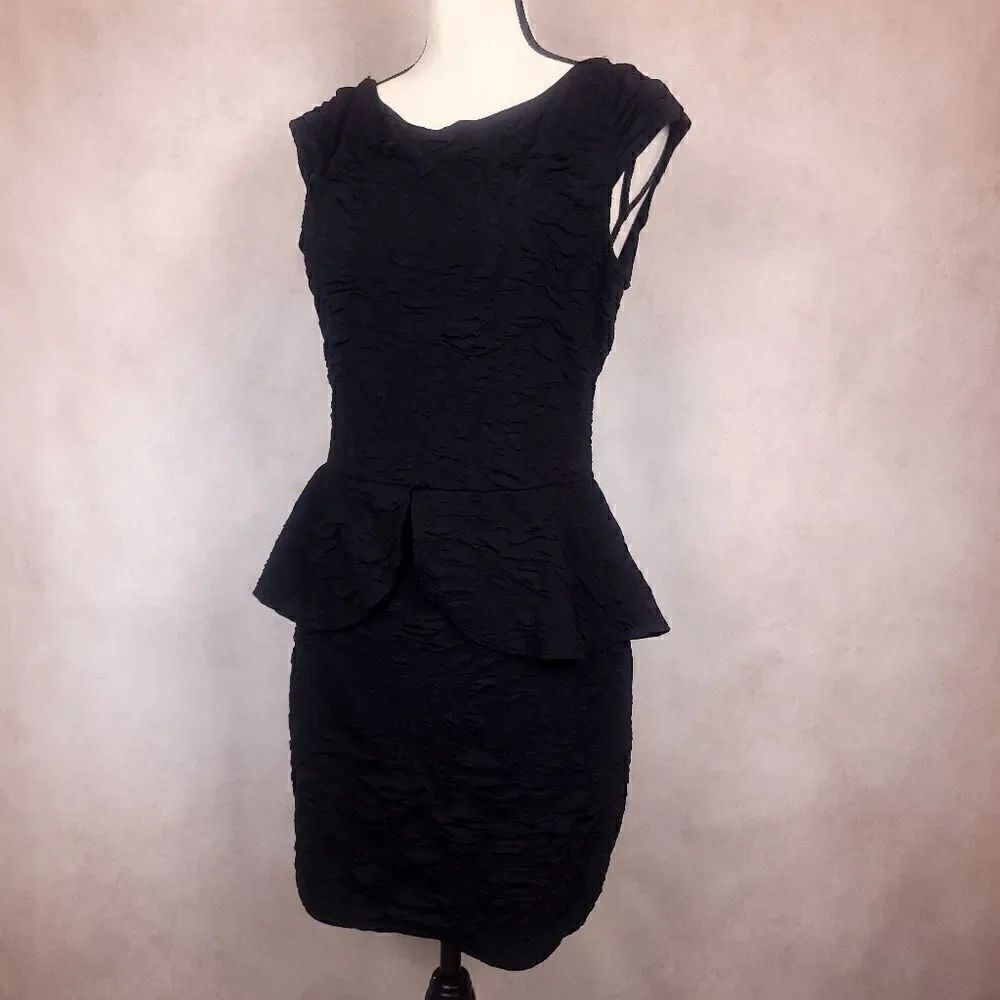 Arden B. Black Peplum Mini Cocktail Evening Prom Dress Floral Size Large